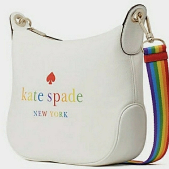 kate spade Handbags - NWOT! Kate Spade White Leather Rainbow Lettered Purse w/ 2 Straps & Dusty